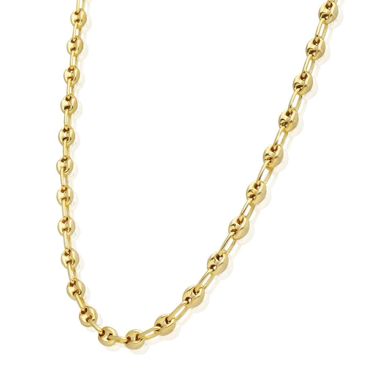 18K Yellow Gold Over Silver Puffed Anchor Chain Necklace 16"-24" Q194