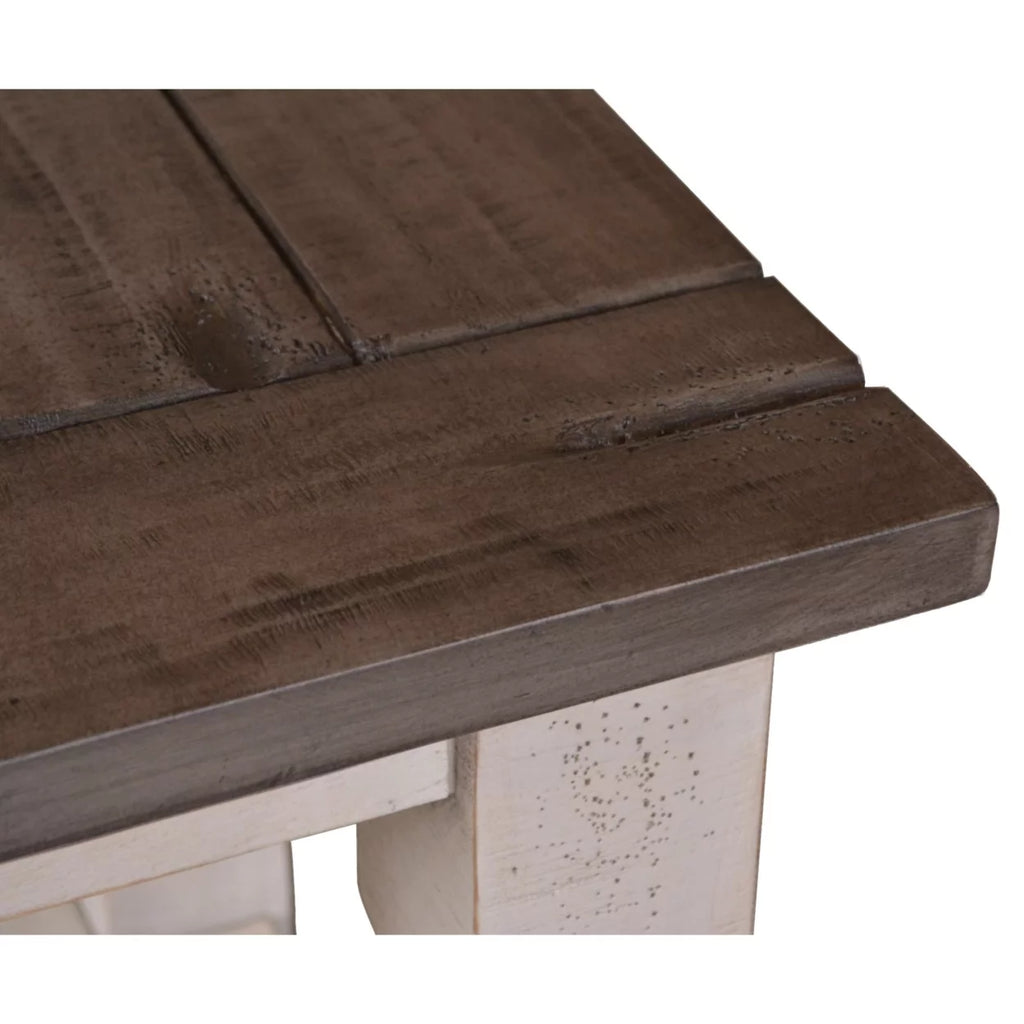 Cottage White and Brown Rectangular Wood End Table I8275