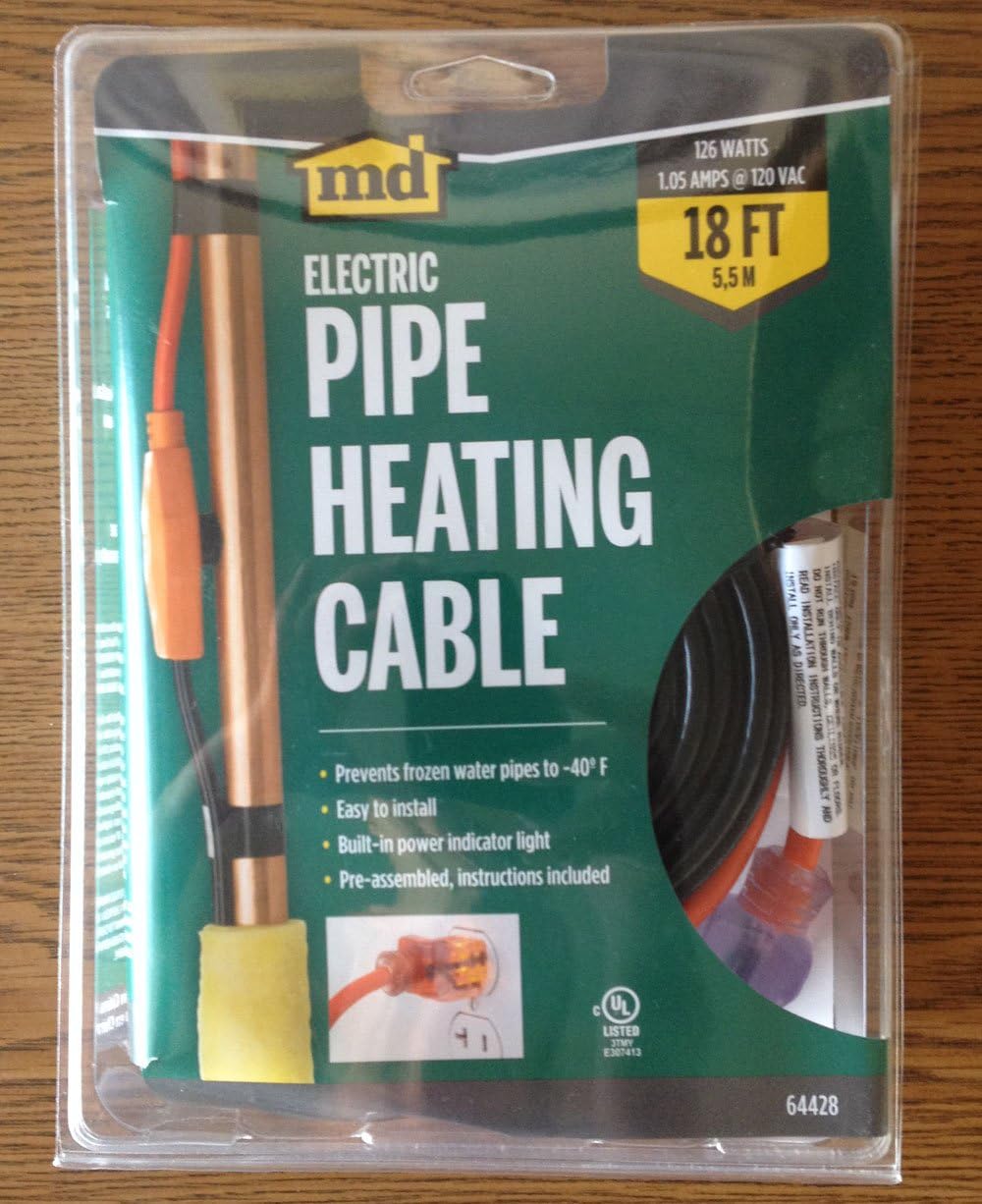 18 Ft Red Pipe Heating Cable With Thermostat F34544