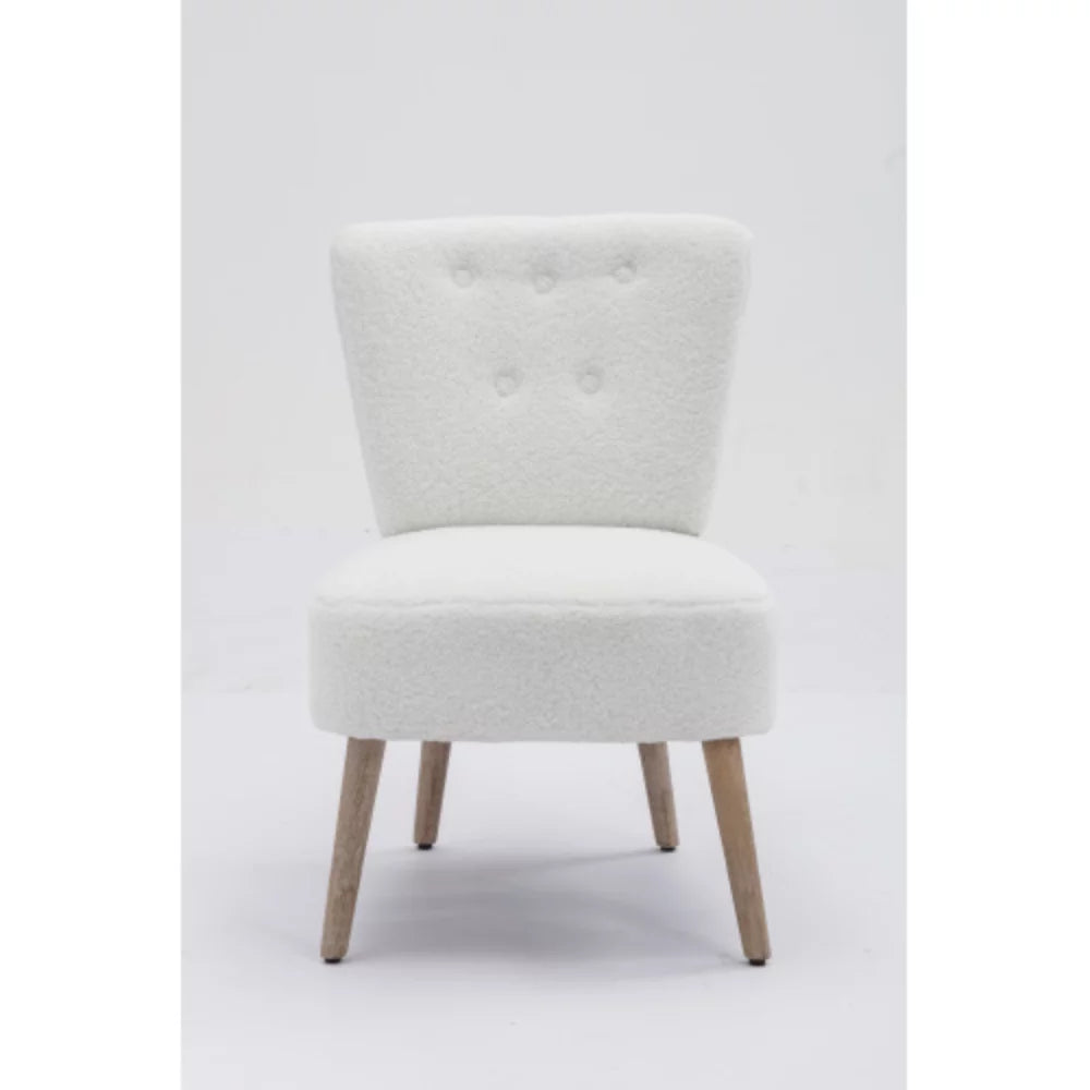 White Teddy Fabric Slipper Chair with Wooden Legs S767172