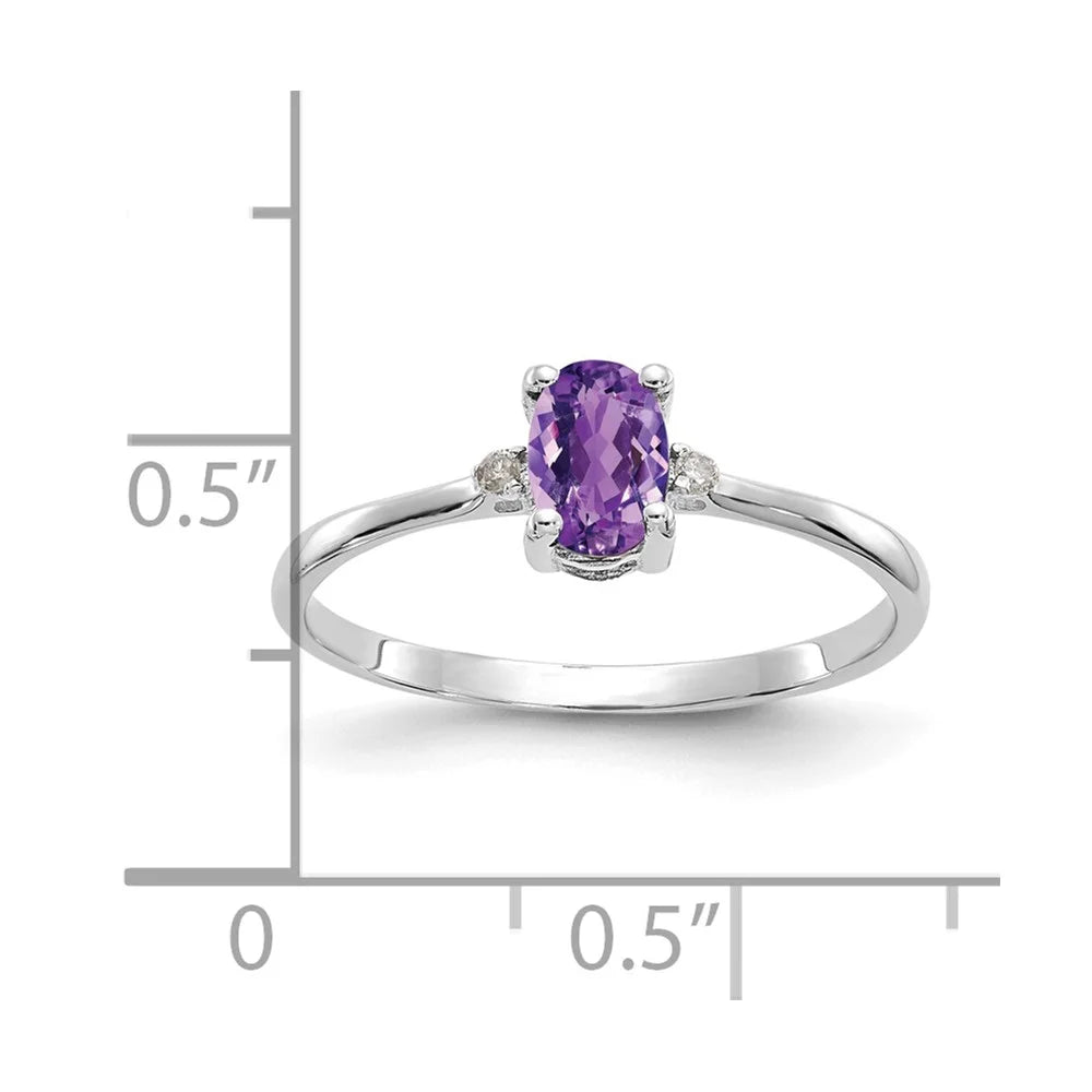 14 Karat White Gold Diamond and Amethyst Birthstone Ring U657