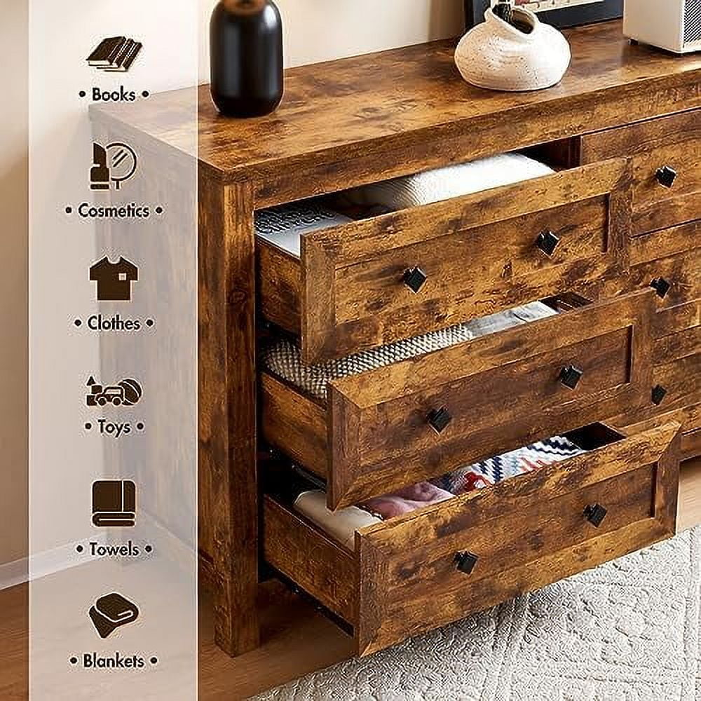 6 Drawer Wood Dresser with Vintage Grain Texture A7241