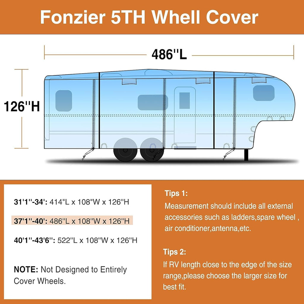 6 Layers 5th Wheel RV Cover with 2Pcs Extra Straps & Gutter Spout Covers T2596
