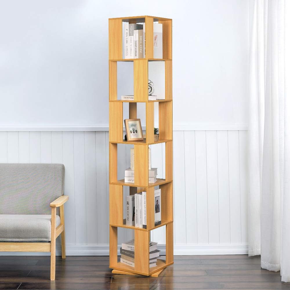 Black Walnut 6 Tier Rotating Wooden Bookcase W7076
