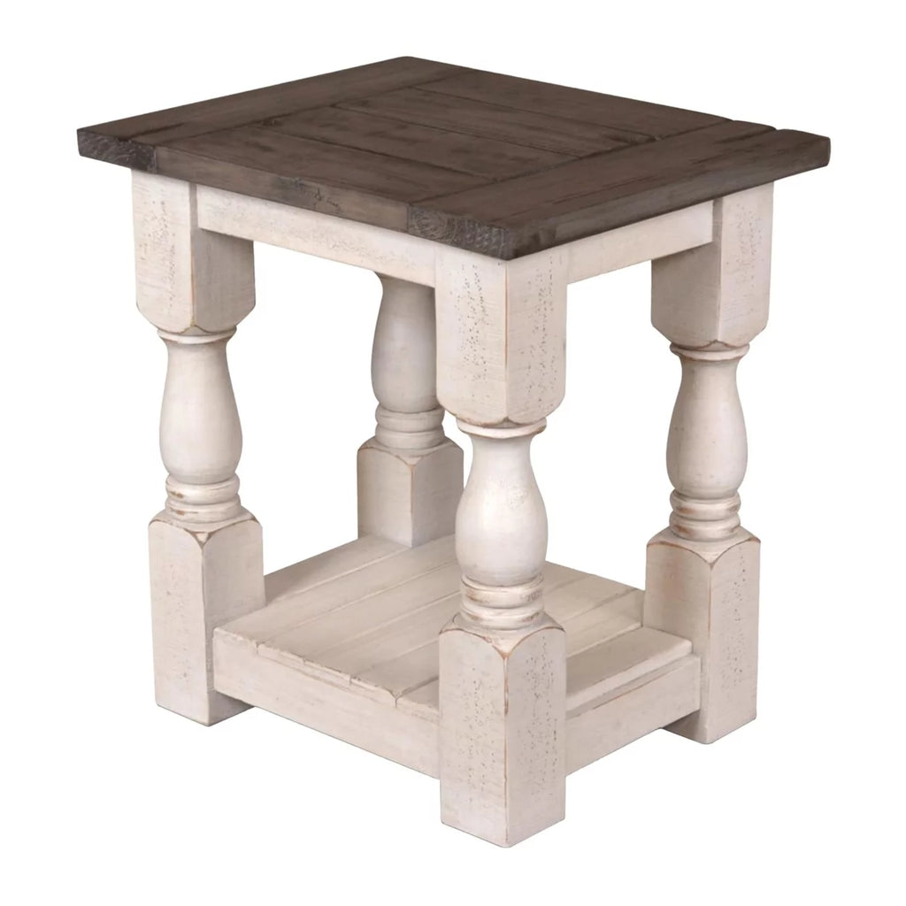Cottage White and Brown Rectangular Wood End Table I8275