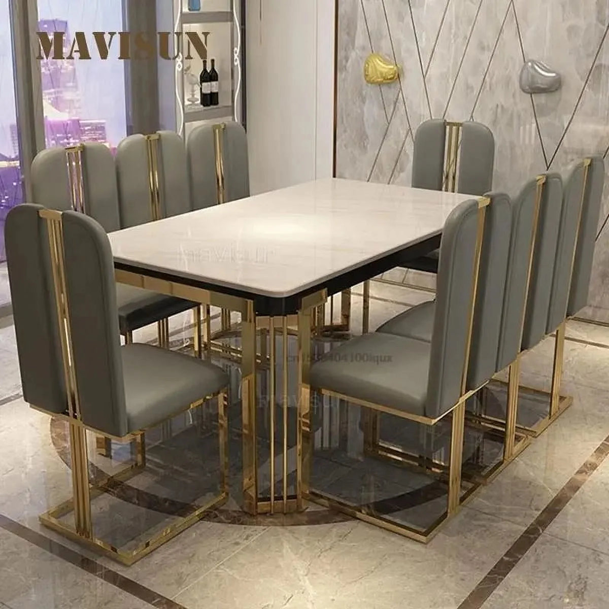 Marble Rectangular Dining Table with Chairs M41153
