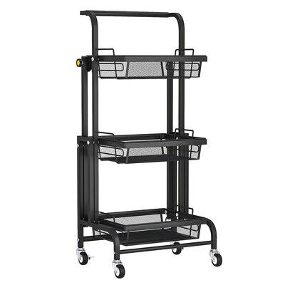 3-Tier Folding Rolling Cart Black R669127