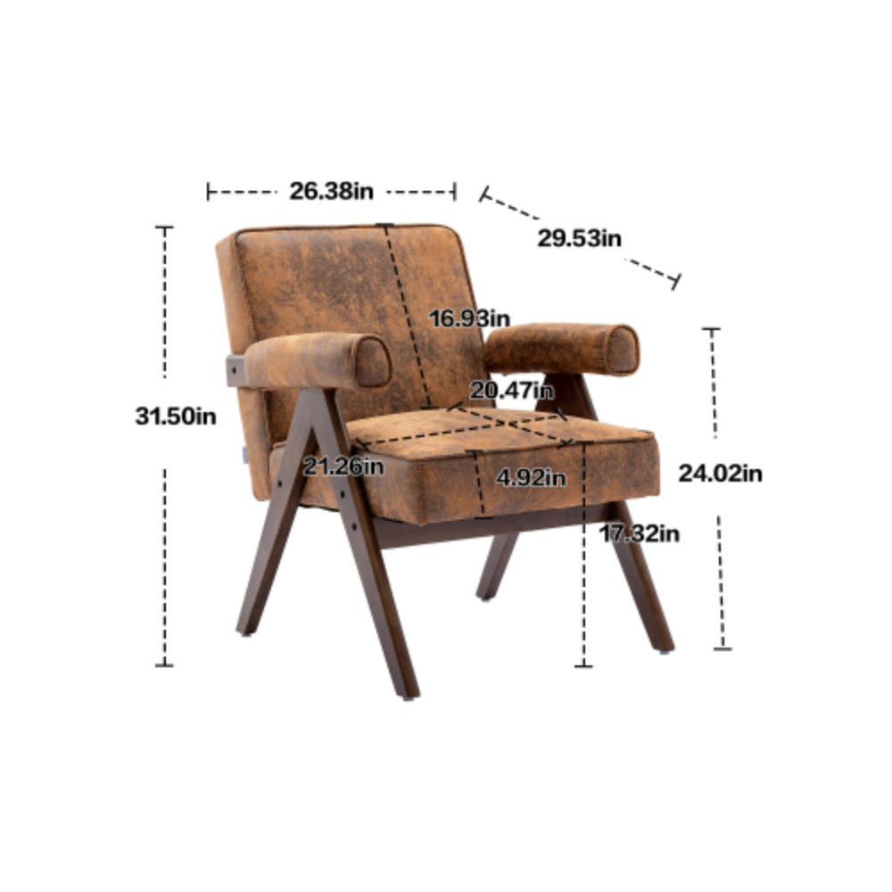 Mid-Century Modern Accent Chair with Solid Wood Armrest and Feet U780