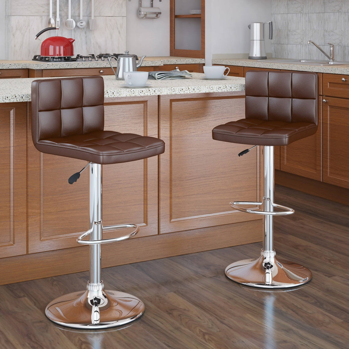 White Adjustable Leatherette Bar Stool Set of 2 M246