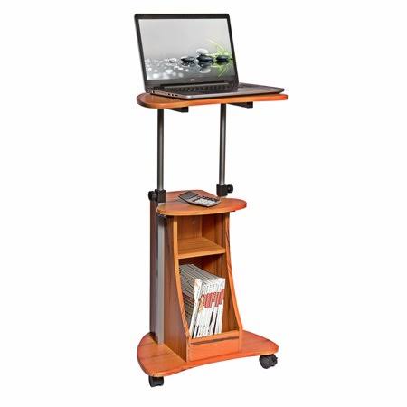 Sit-to-Stand Rolling Adjustable Height Laptop Cart with Storage, Woodgrain, Brown K87716