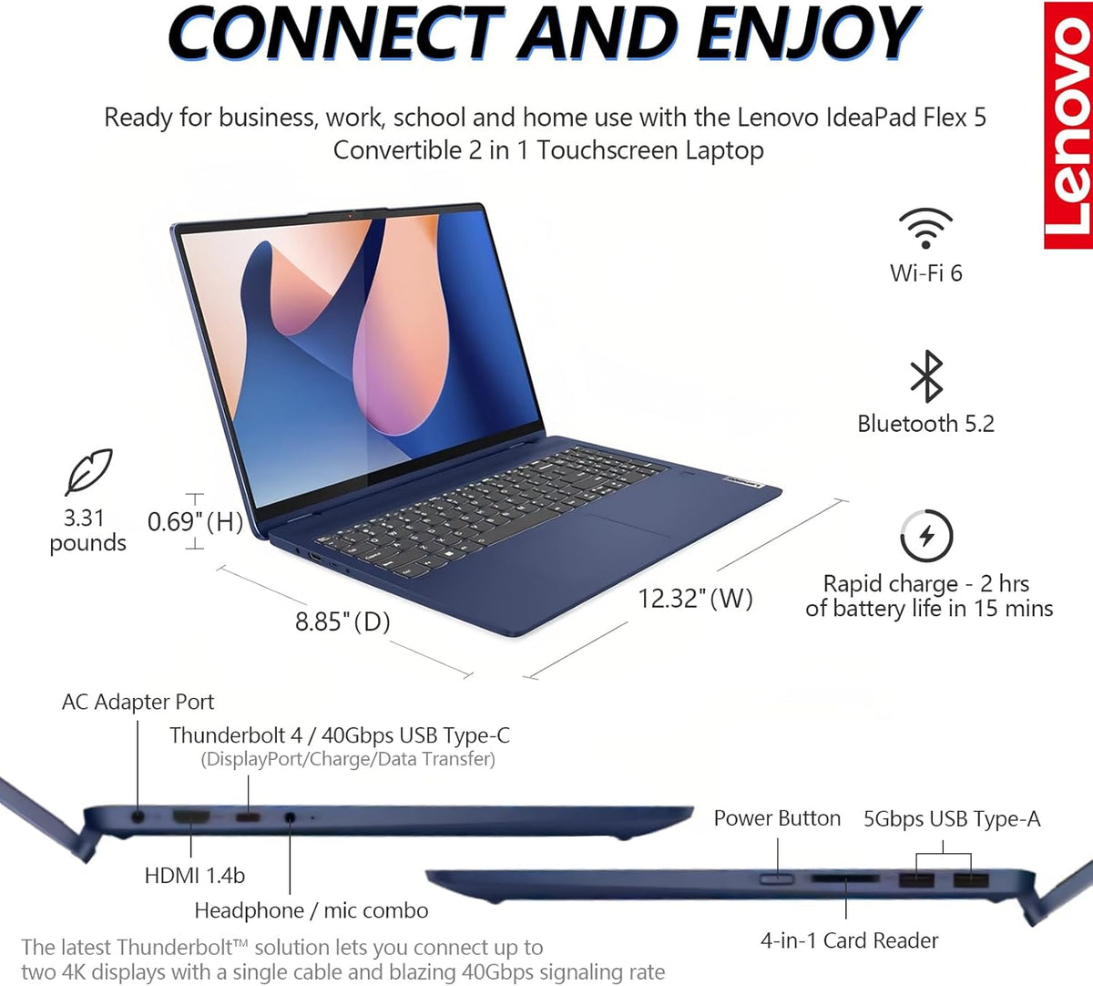 14 Inch FHD Touchscreen 2 in 1 Laptop, Intel Core i5, 16GB RAM 512GB SSD, Windows 11, Backlit Keyboard V724