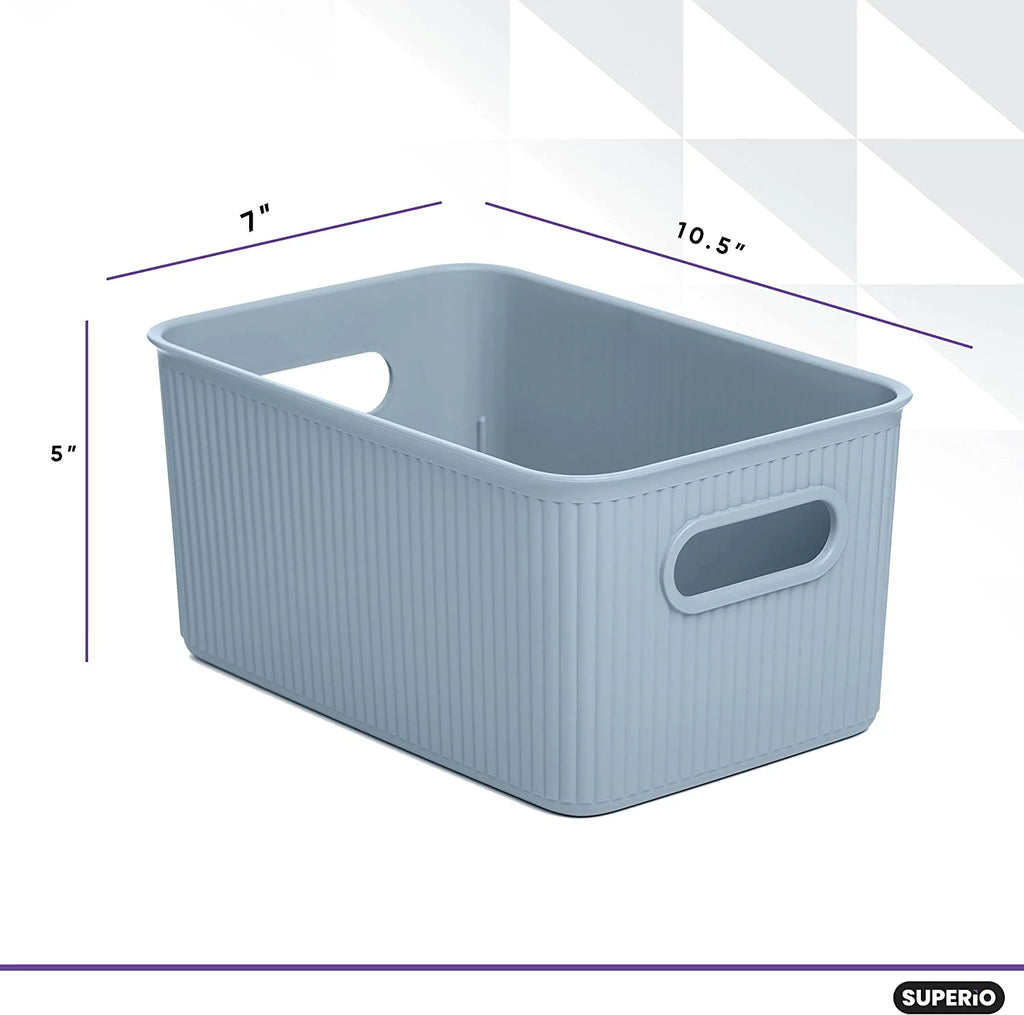 Blue 6 Pack Ribbed Plastic Storage Basket Organizer I464