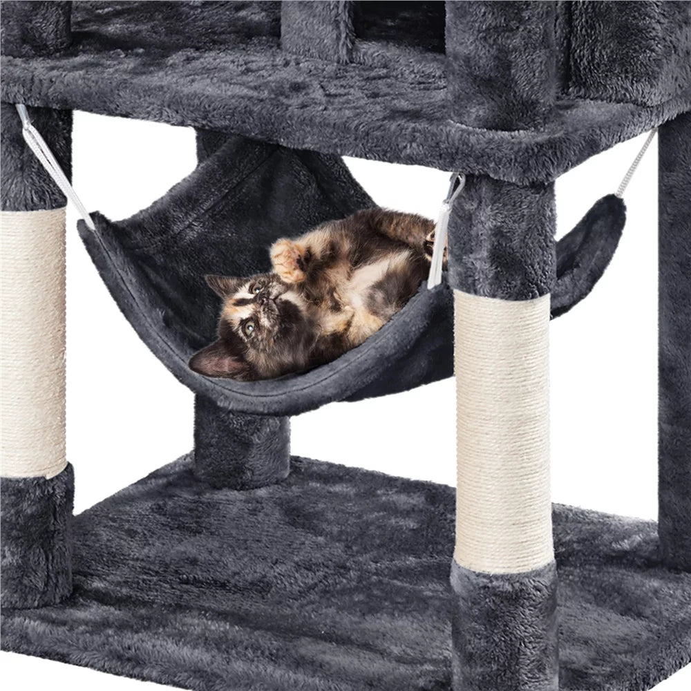 67" Multi-Level Cat Tree Tower with 2 Condos & Hammock Basket B5764