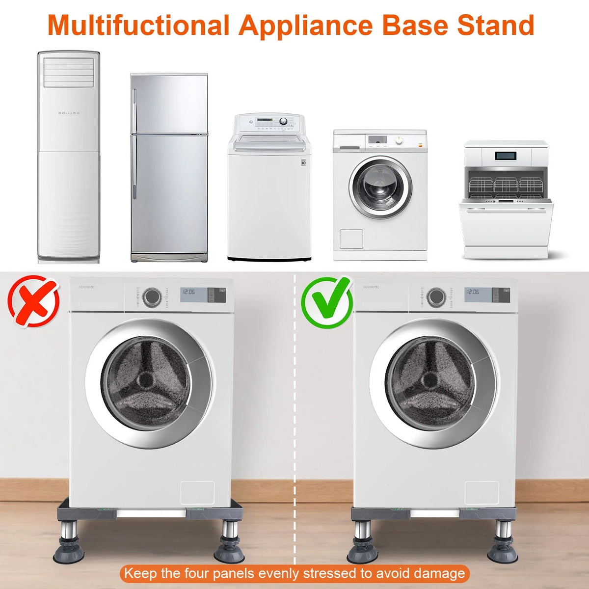 Adjustable Refrigerator Stand with 4 Suction Feet Black Z906