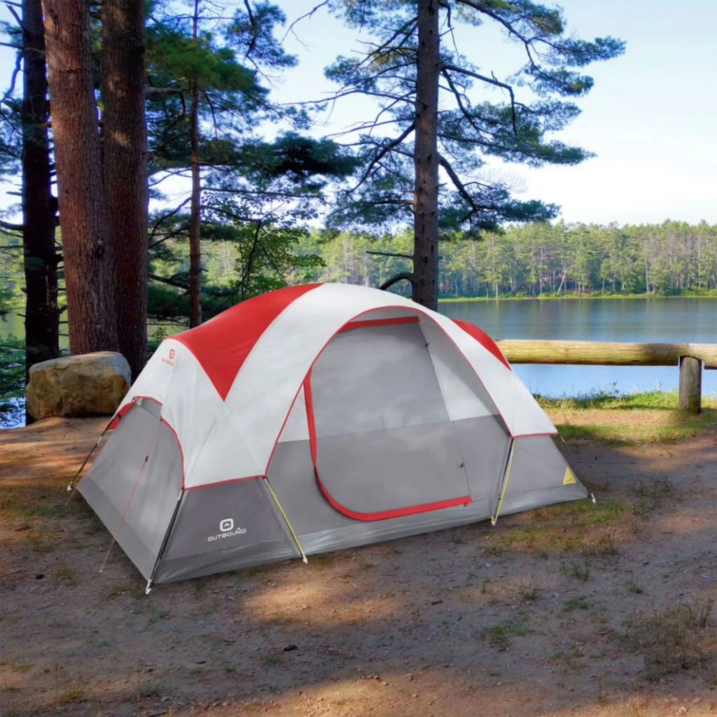 8 Person 3 Season Dome Tent with Room Divider and Rainfly, Red W269