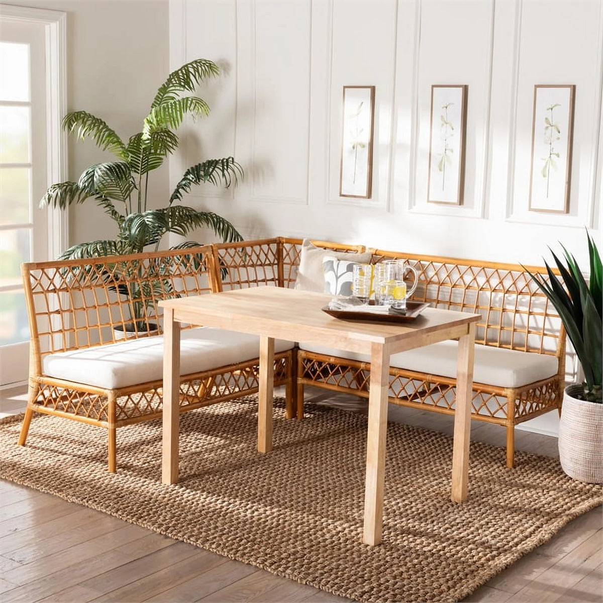 Honey Rattan 4-Piece Dining Nook Set T663050