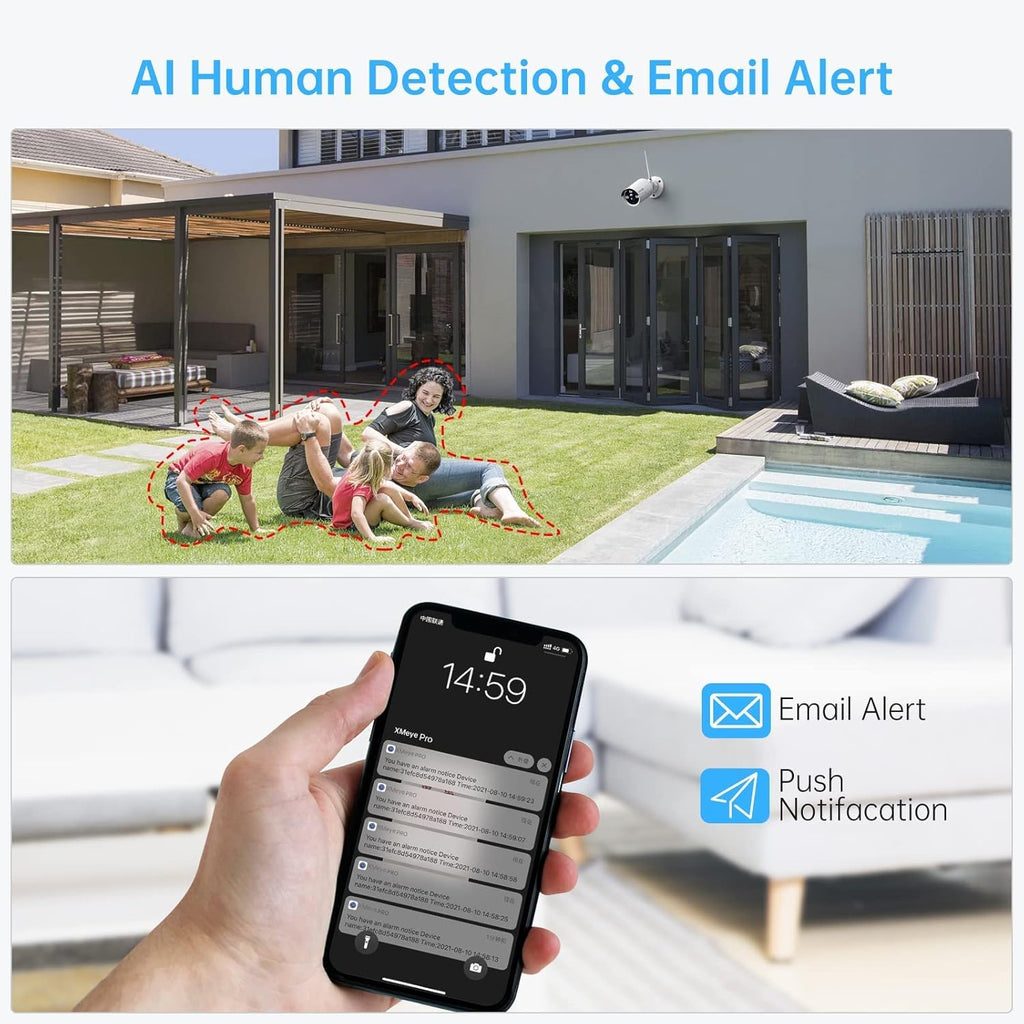 4pcs 3MP Wireless Security Camera System with Audio, Night Vision P956