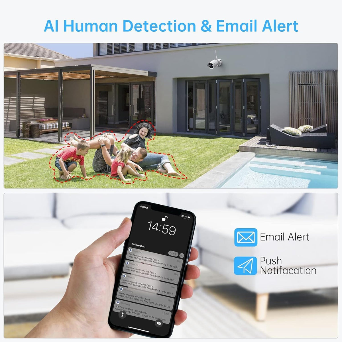 4pcs 3MP Wireless Security Camera System with Audio, Night Vision P956