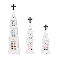White and Black Distressed Finish Christmas Church Tealight Holders K462