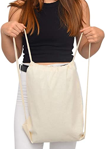 12 Pack Cotton Canvas Drawstring Backpack Bags D706