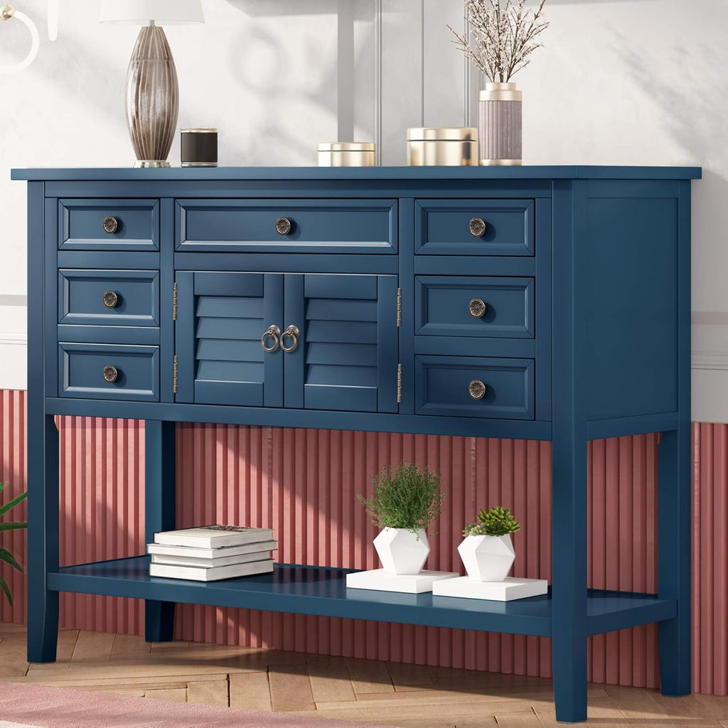 Buffet Table with Cabinet, 7 Storage Drawers and Bottom Shelf K473