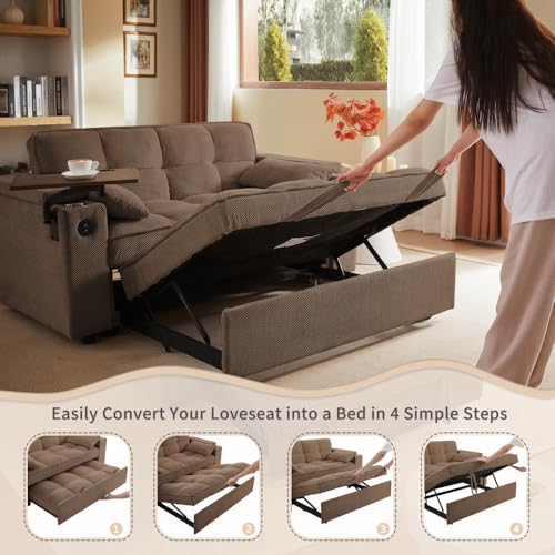 White Corduroy Sleeper Chair Bed with USB Port M577173