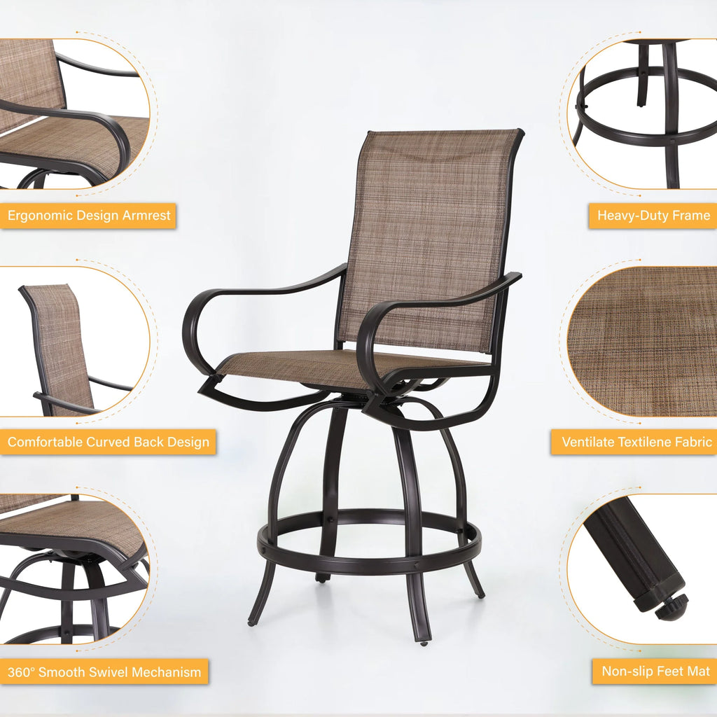 3 Pieces Patio Metal Bar Stools and Table Set L9975