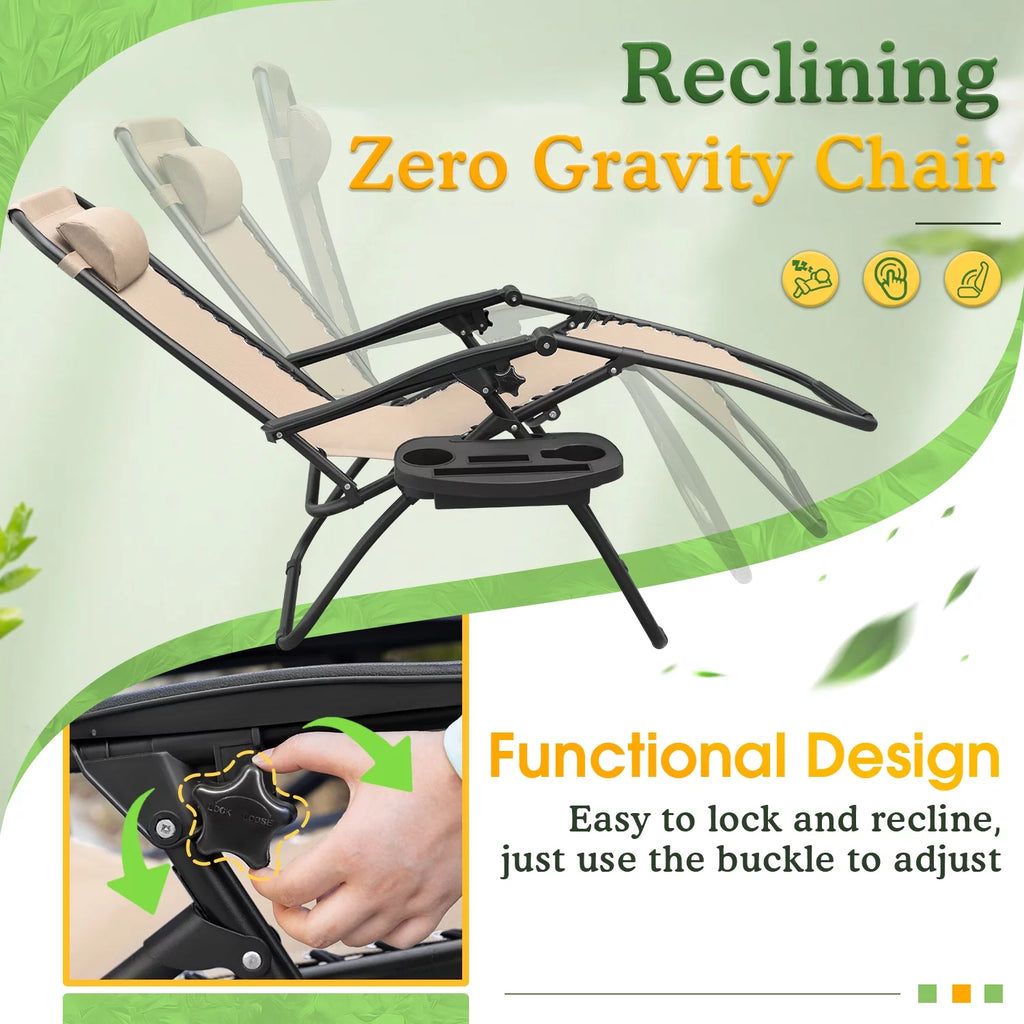 Beige Zero Gravity Foldable Lounge Chair Pack of 2 J570580