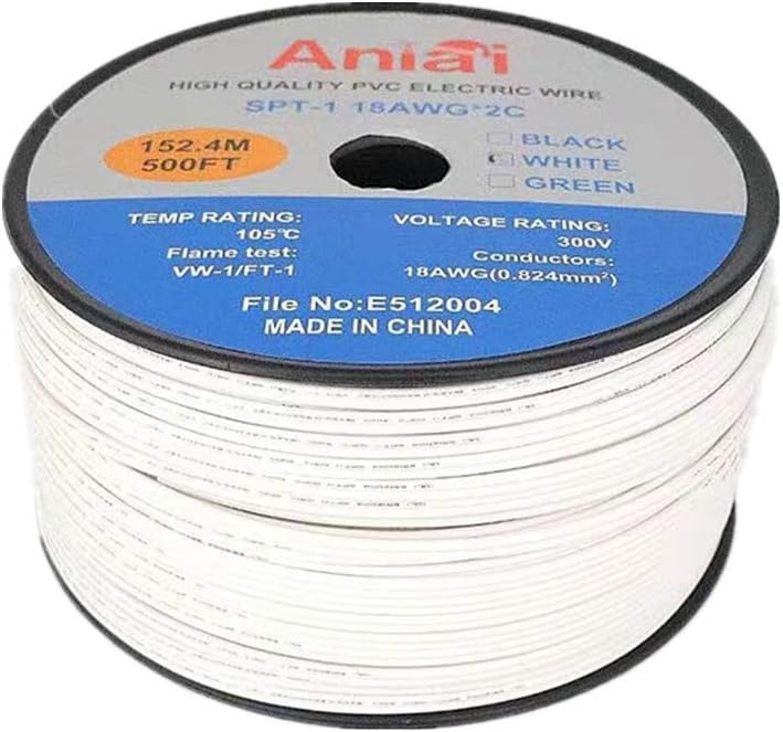 Commercial Grade 18 AWG 500 Foot Spool White Electrical Wire Y10644