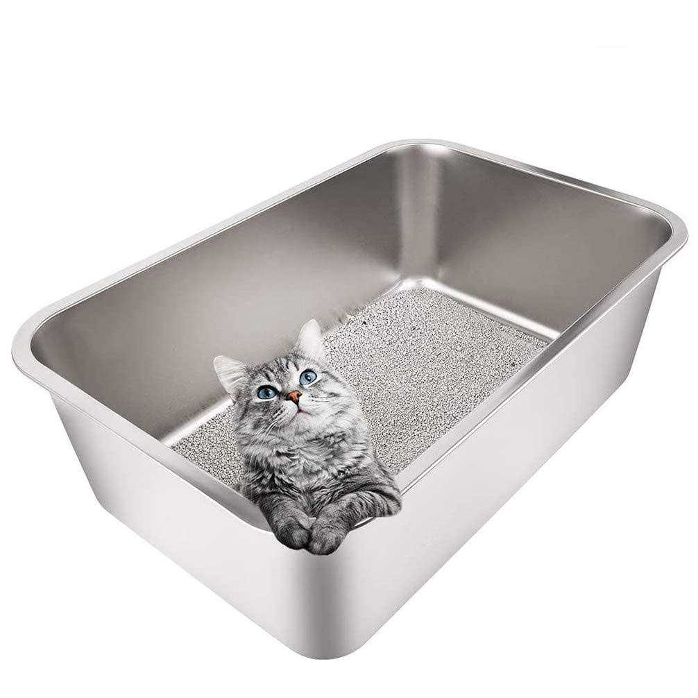 Stainless Steel Litter Box with High Sides and Non Slip Rubber Feet A80786