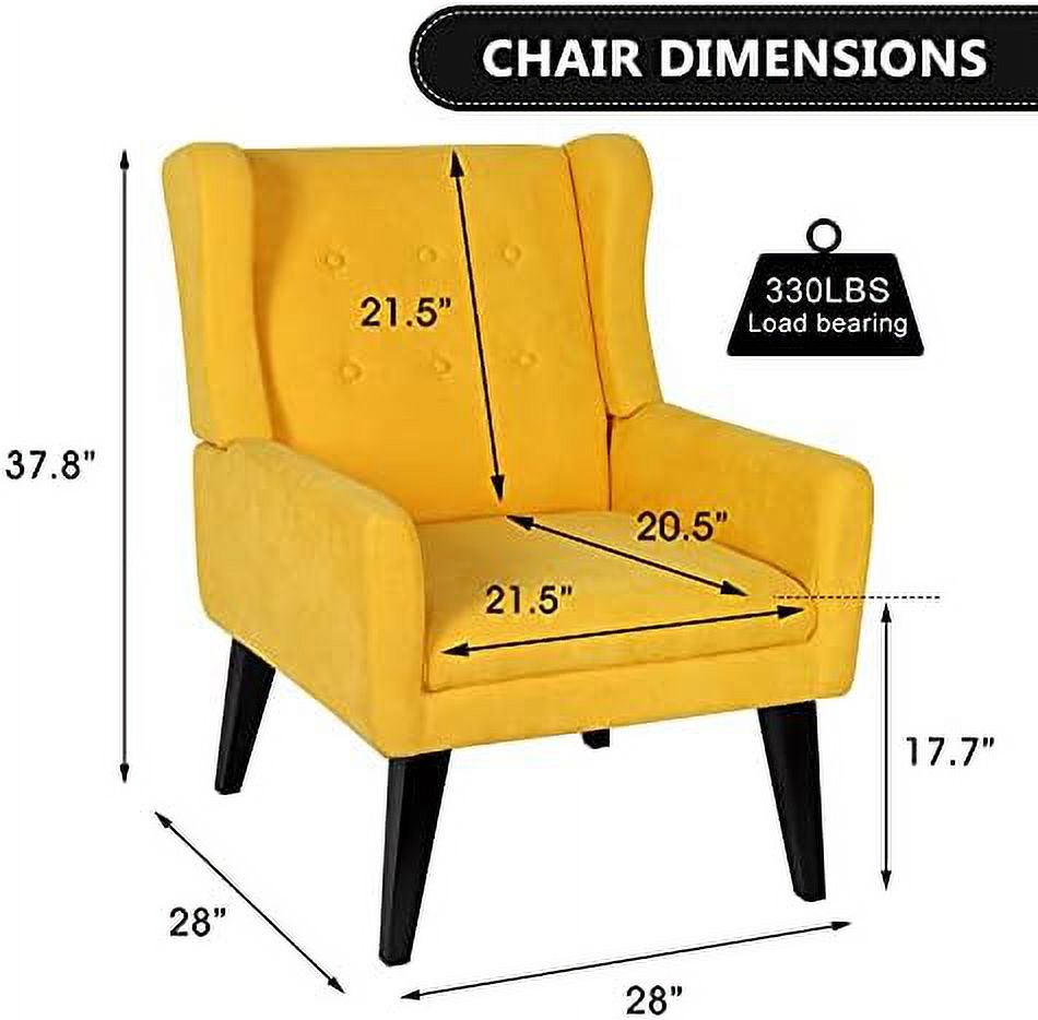 Yellow Upholstered Fabric Wingback Accent Chair S8222