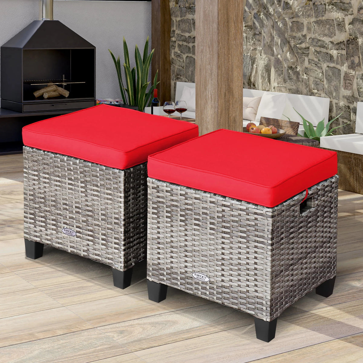 Turquoise Rattan Cushioned Ottoman O2798