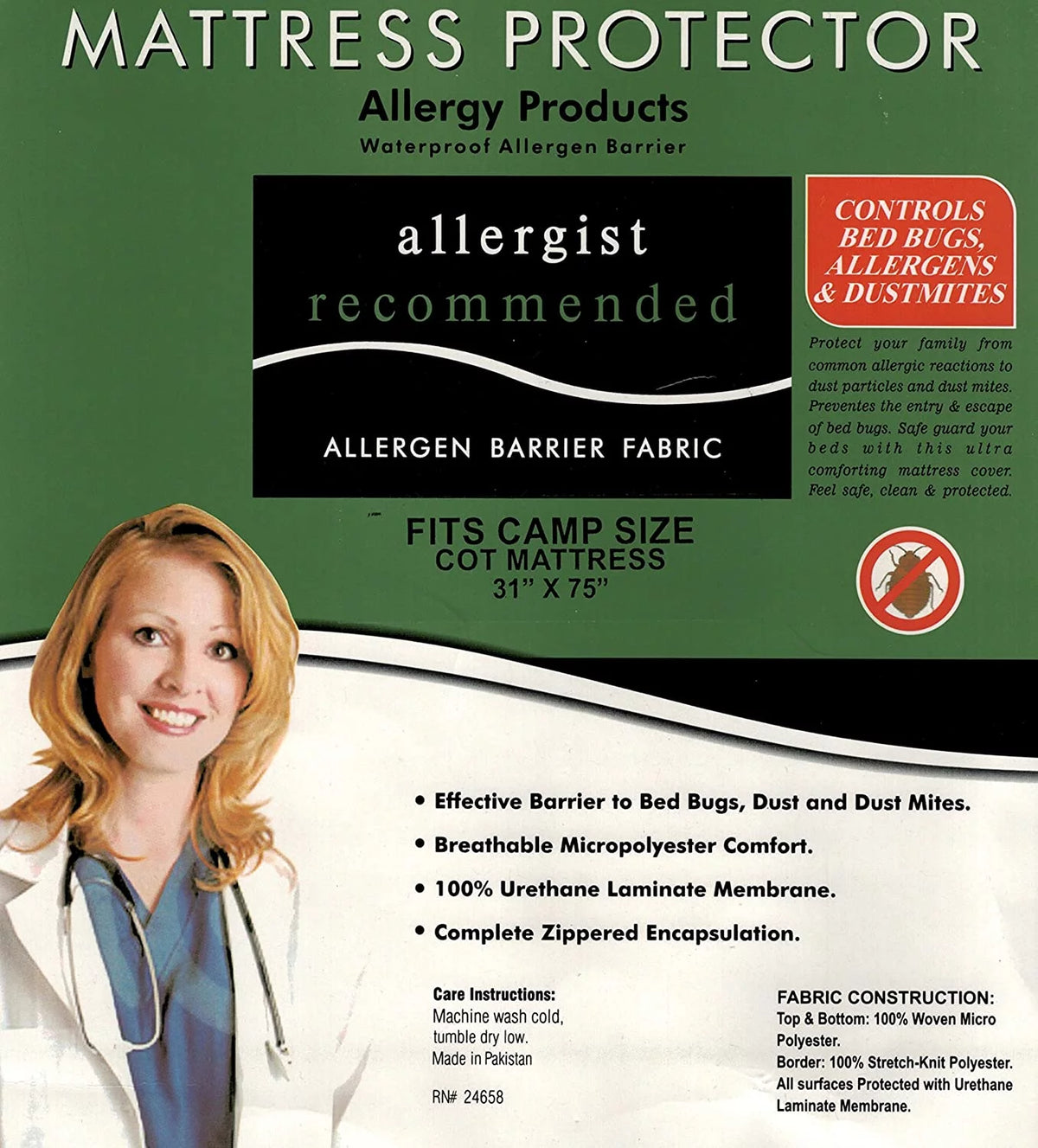 Cot Size Vinyl Mattress Cover I7533