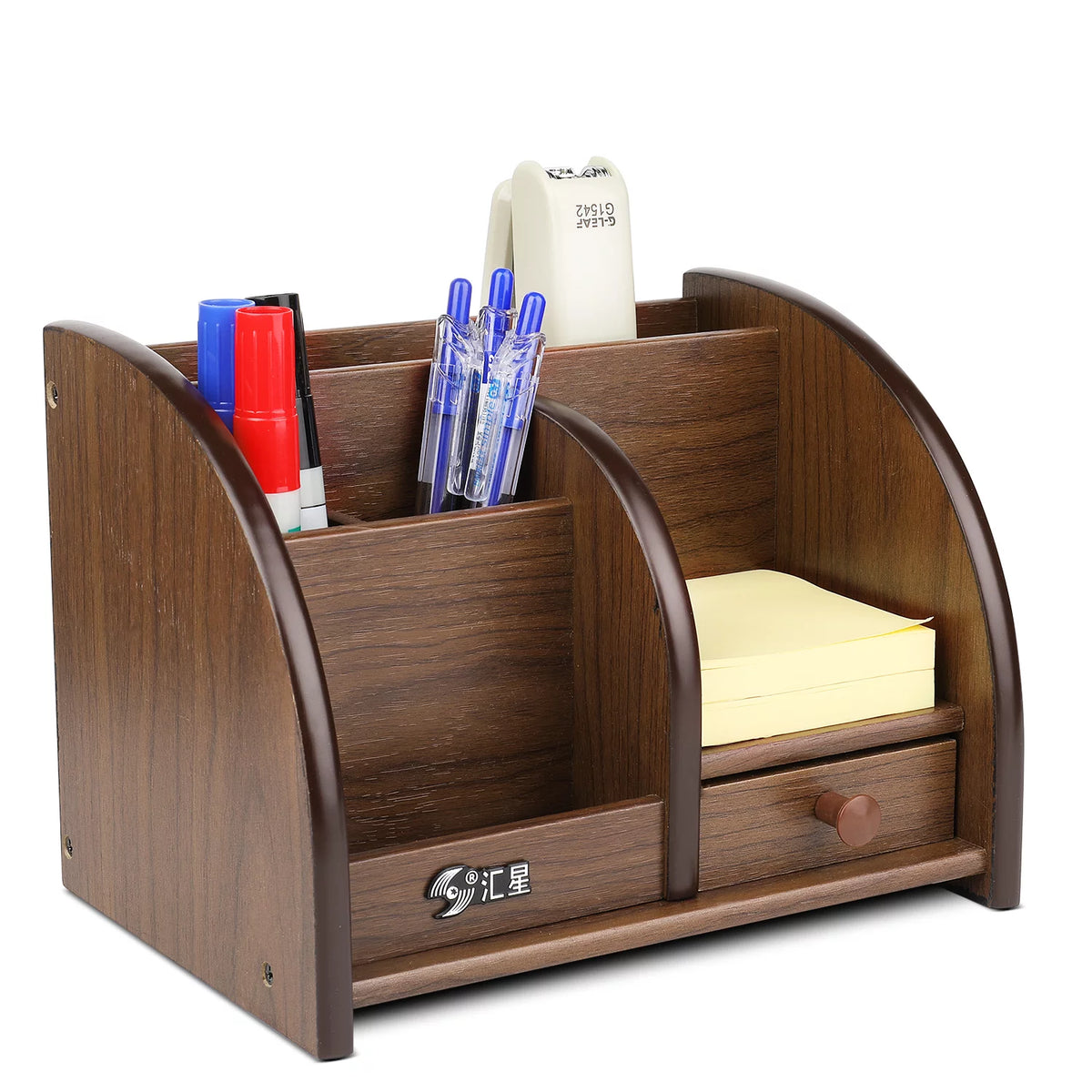 Wooden Remote Control Holder Caddy Desktop Organizer with Drawers Cherry Brown S2793