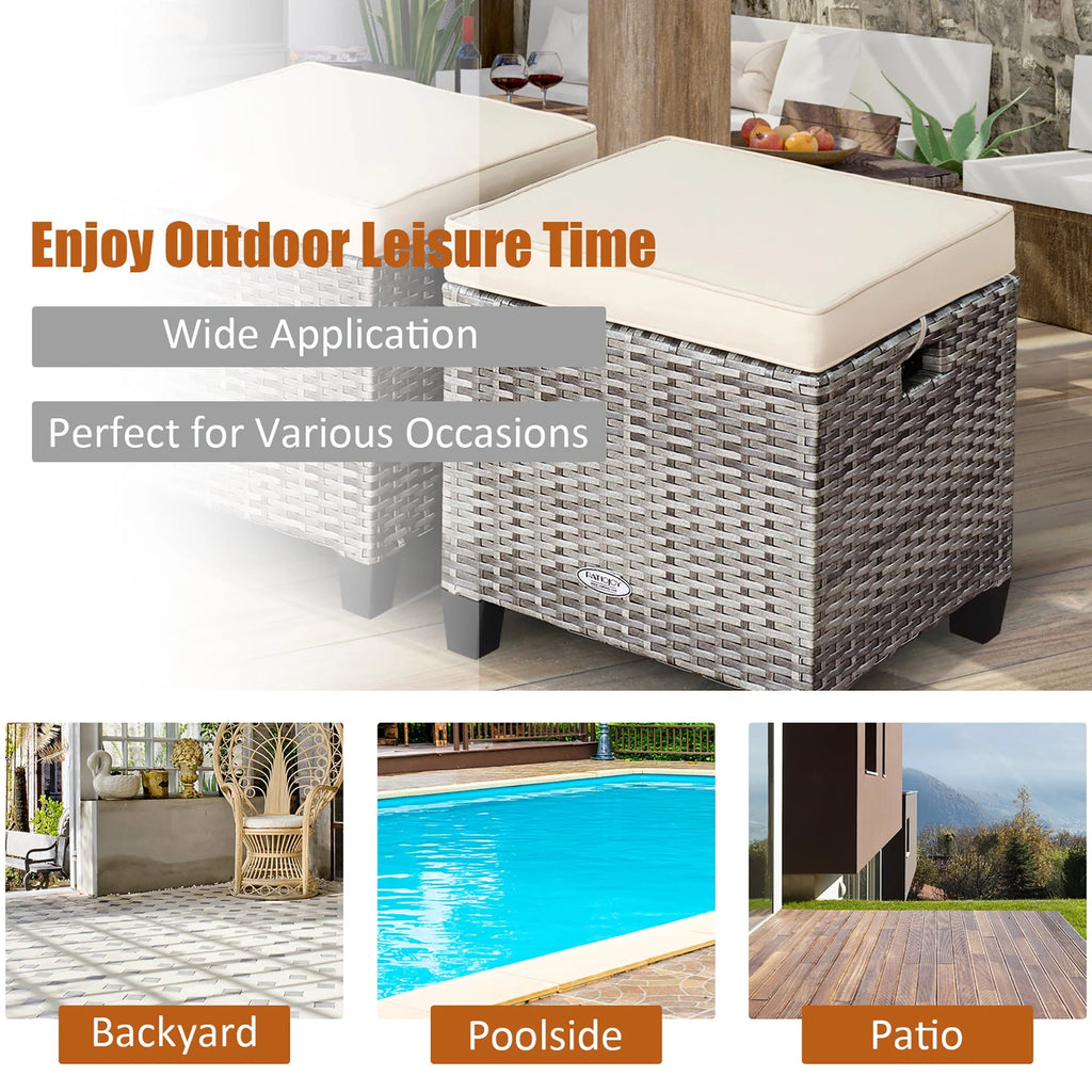 Turquoise Rattan Cushioned Ottoman O2798