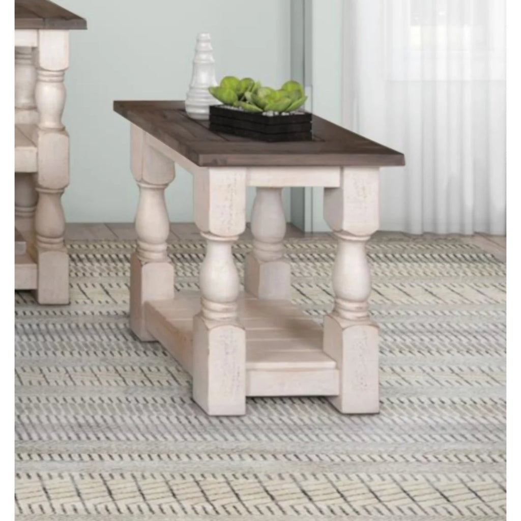 Cottage White and Brown Rectangular Wood End Table I8275