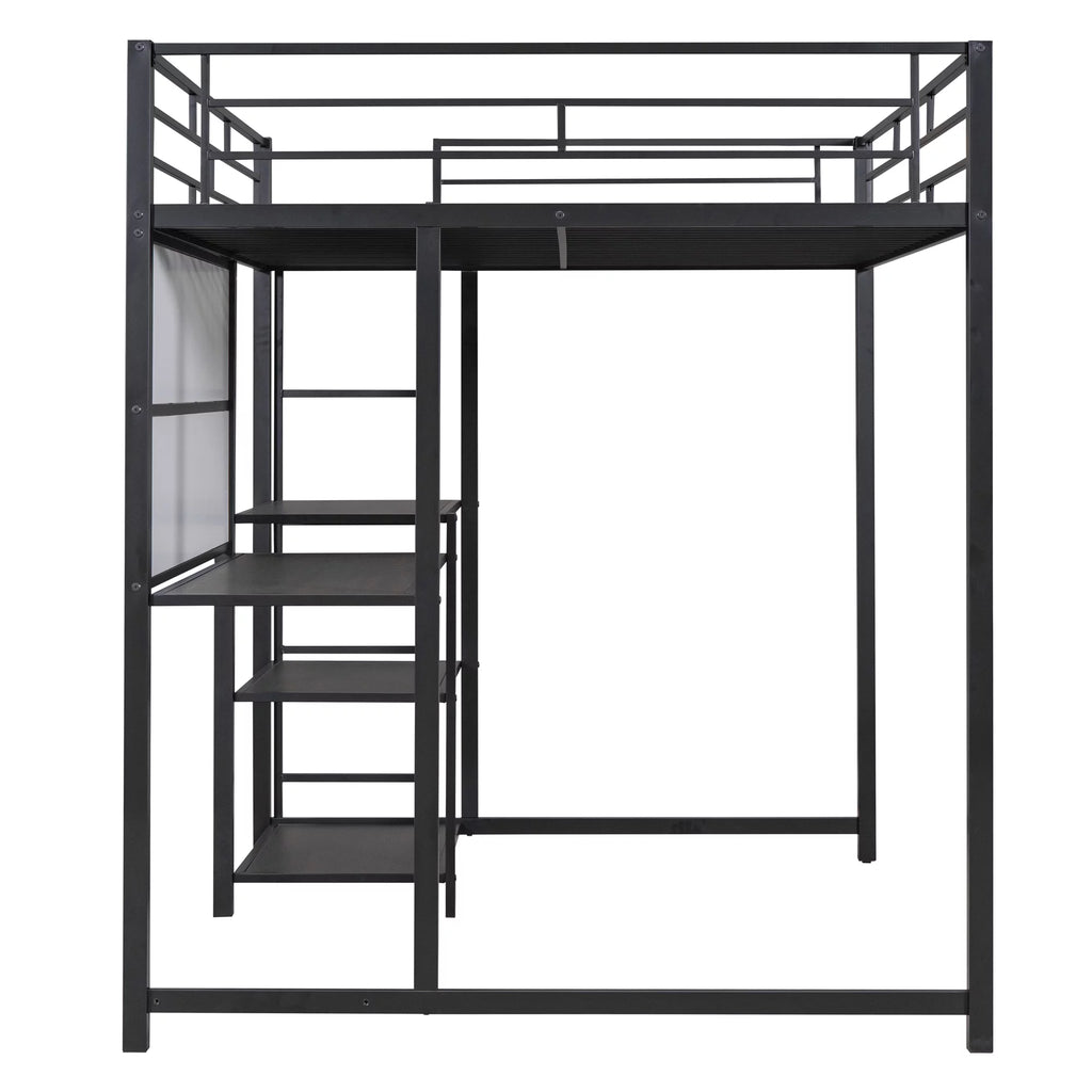 Full Size Black Metal Loft Bed with Desk and Whiteboard P765847
