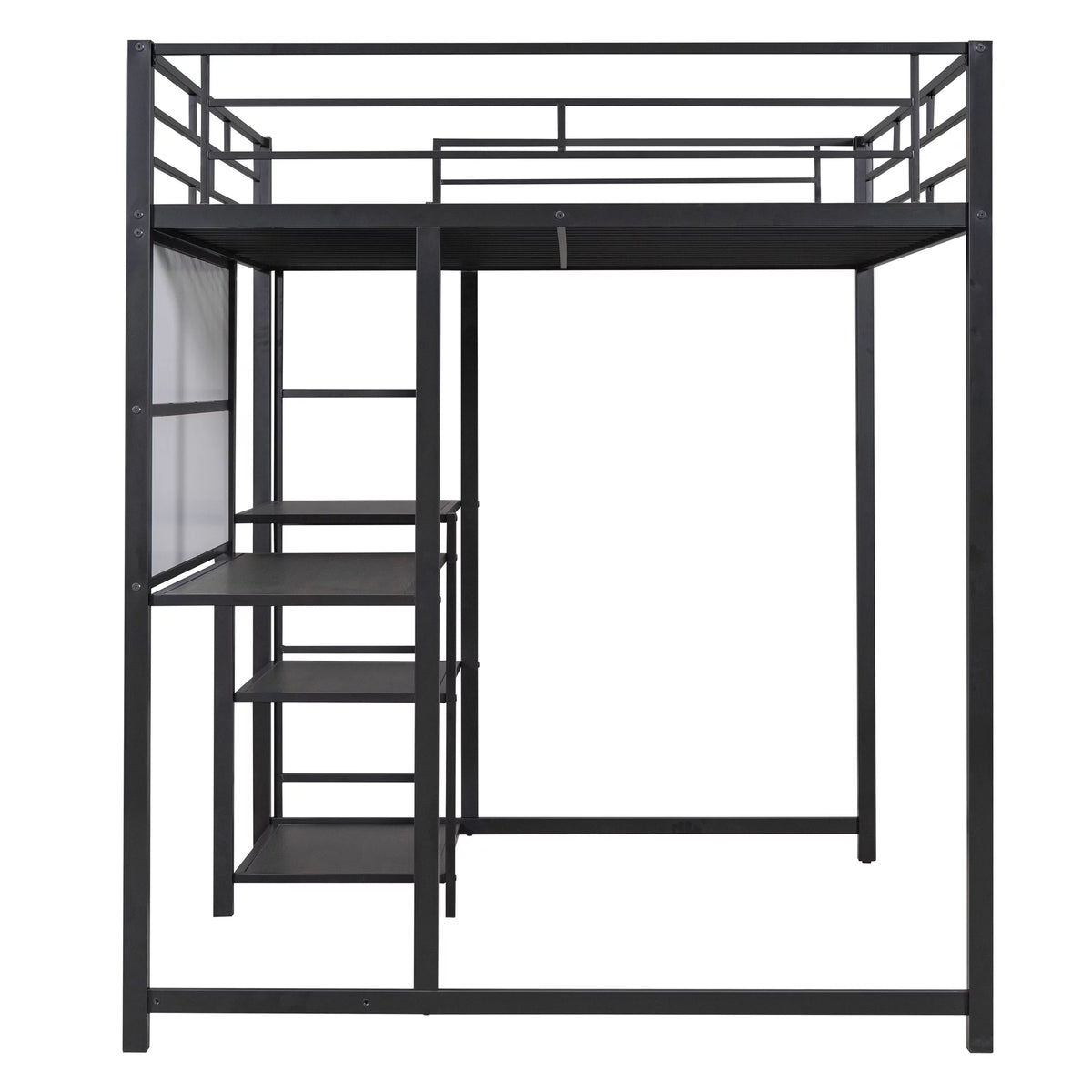 Full Size Black Metal Loft Bed with Desk and Whiteboard P765847