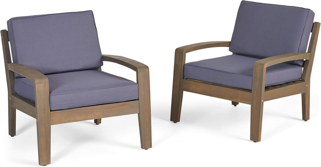 Acacia Wood Club Chairs, Gray, 2-Pcs Set V843507