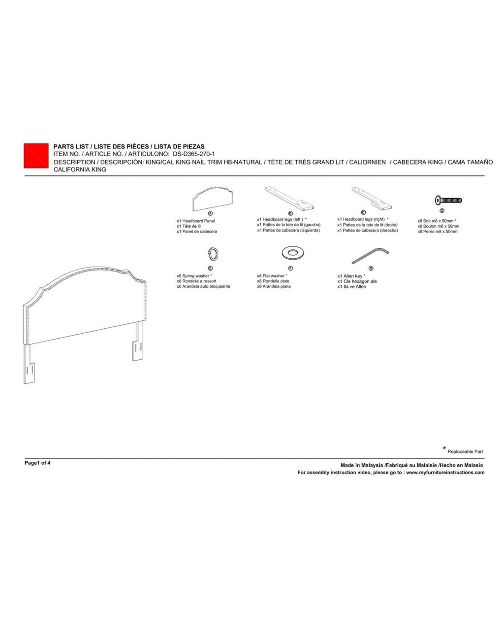 King Nail Trim Headboard D87877