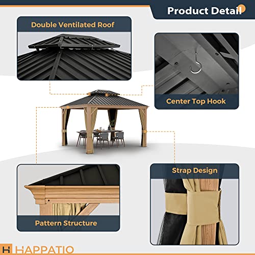 Gray 10 x 12 Hardtop Aluminum Steel Gazebo with Netting and Curtains D906