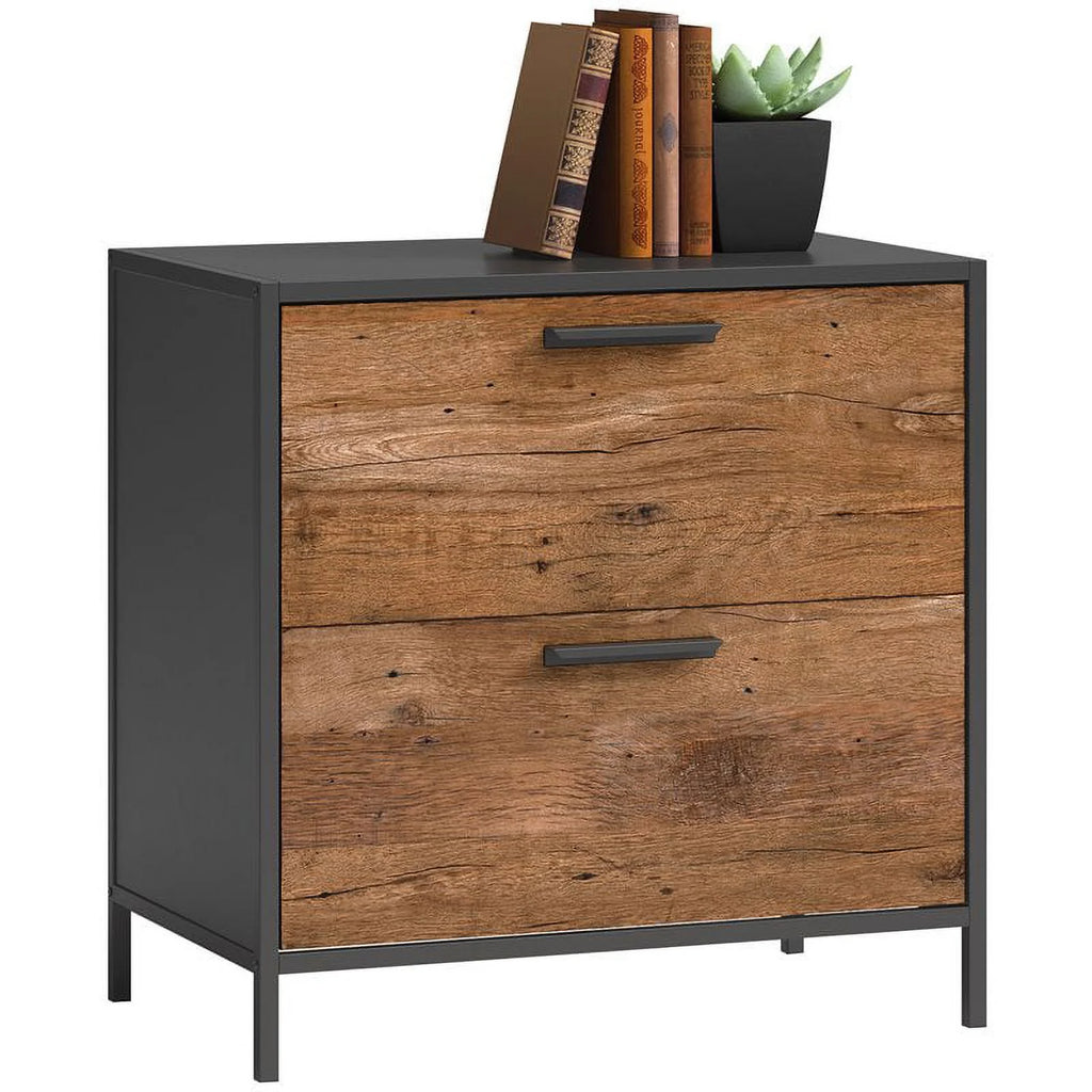 Engineered Wood Lateral File Cabinet in Vintage Oak/Black P123488