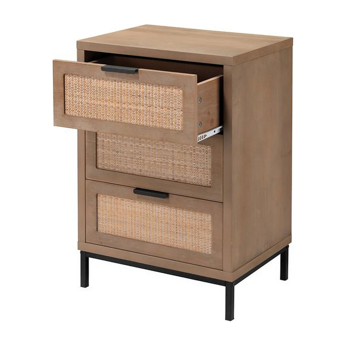 3 Drawer Wood and Iron Side Table D138