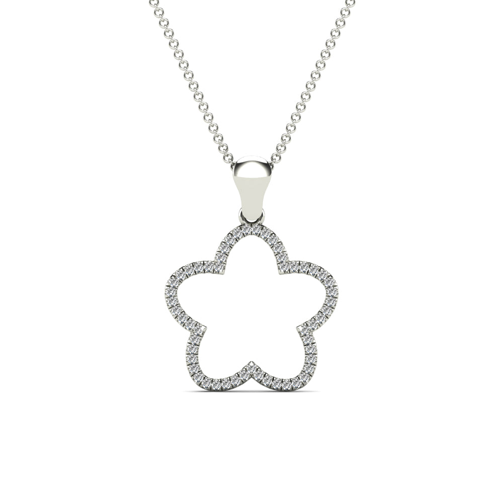 10K White Gold Diamond Clover Pendant Necklace J836
