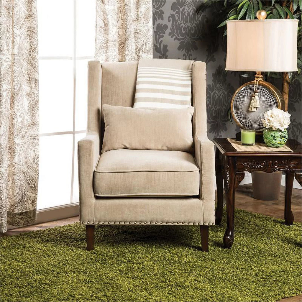 Ivory Fabric Wingback Accent Chair Y385431