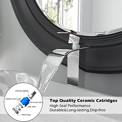 Waterfall Chrome Single Hole Bathroom Faucet with Pop up Drain I9684