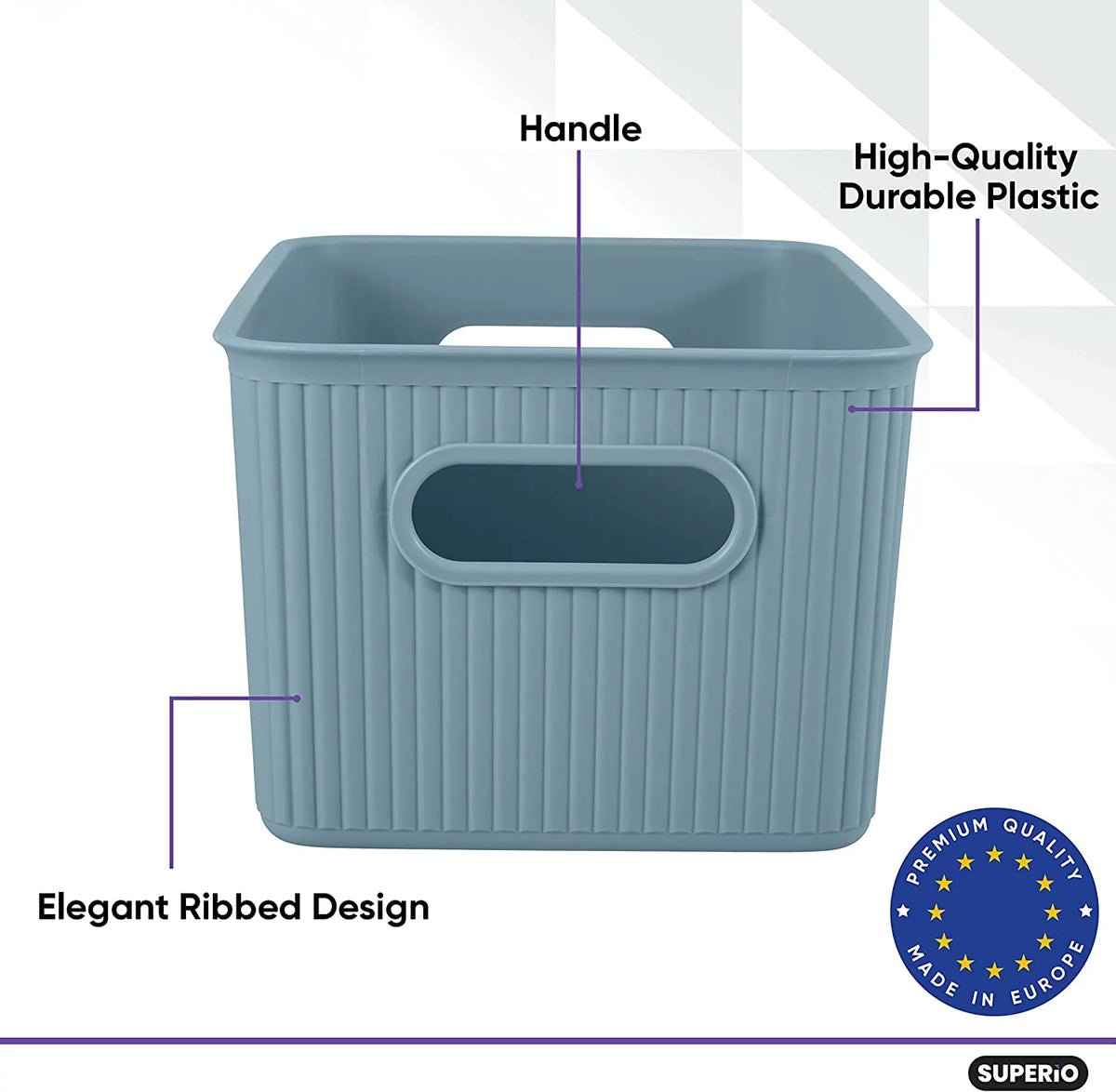 Blue 6 Pack Ribbed Plastic Storage Basket Organizer I464