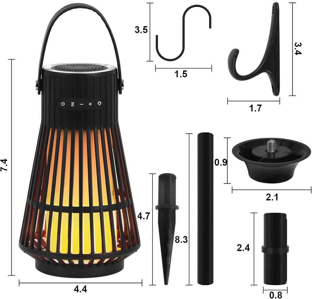 Outdoor Bluetooth Speaker with LED Flickering Flame Effect, Portable Waterproof Wireless Speaker with Wall Mounted Hook M14524