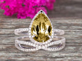 Champagne Diamond Moissanite Engagement Ring 2.5 Carat Pear Shape Gemstone Wedding Set On 10k White Gold With Matching Band Y4742