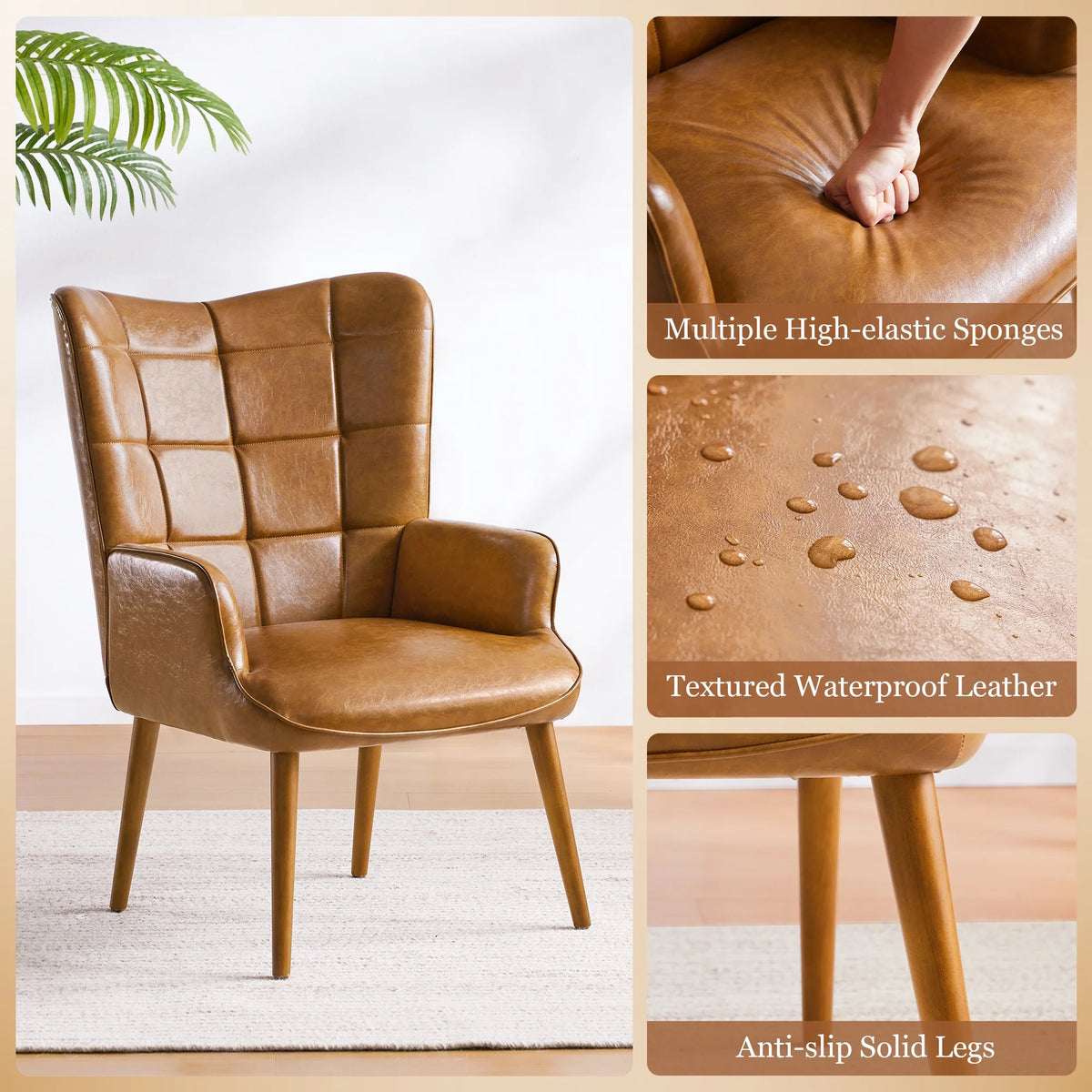Faux Leather Accent Chair with Wing Side K536
